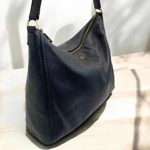 Kate Spade Black Leather hobo Shoulder Bag Pink Jacquard Lining WKRU3028 - Picture 3 of 16